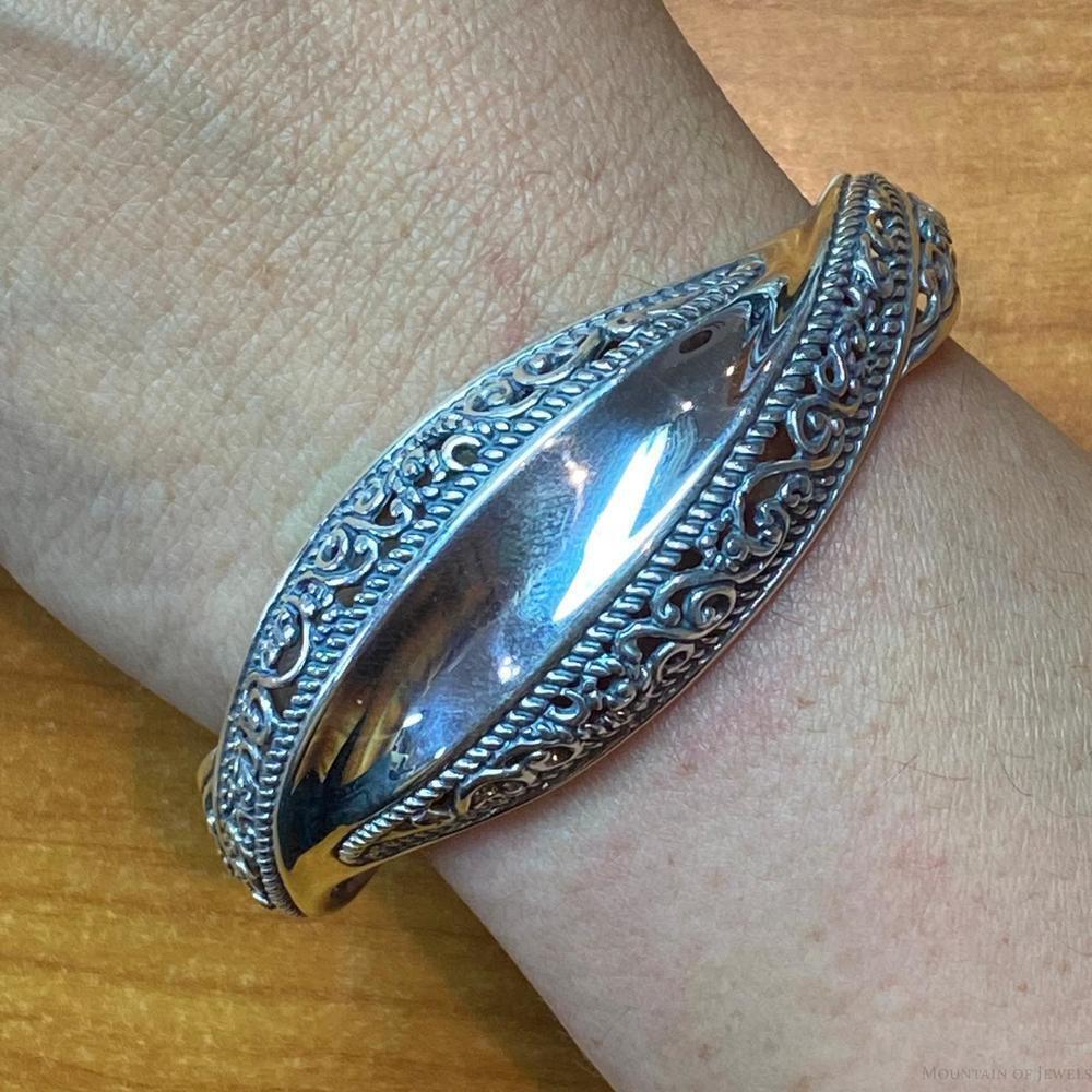 Carolyn Pollack Vintage Sterling Silver Decorated Ribbon Bracelet For Women